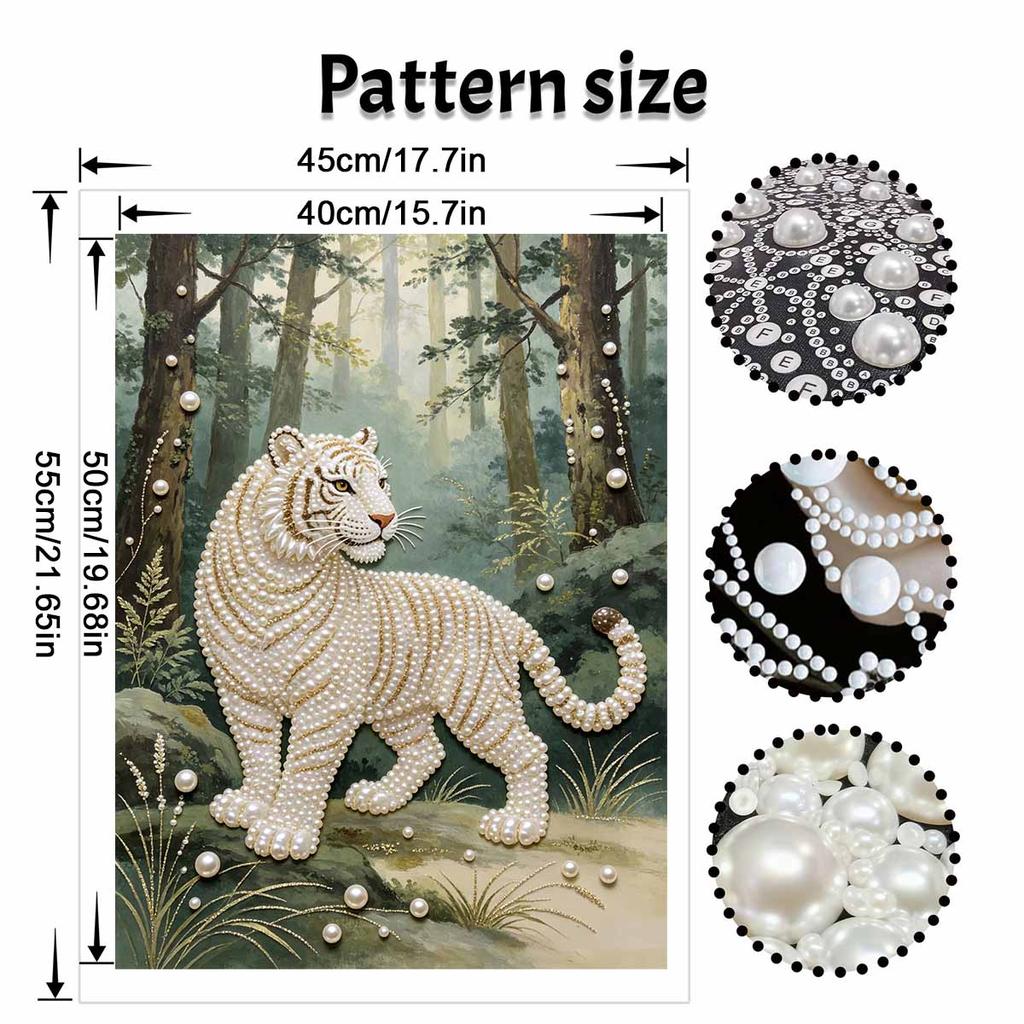 DIY Pearl Diamond Art Painting Kits for Adult and Beginners, Majestic White Tiger Sparkling Painting Craft Home Wall Decor Handmade Gift