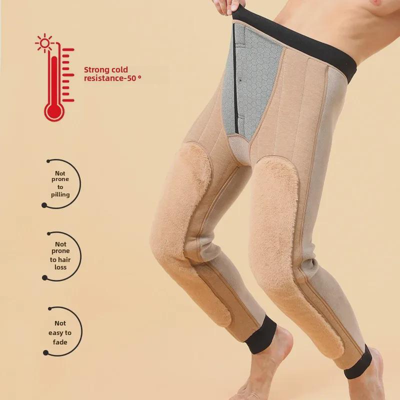 Herren High-Waist Wollfleece-Hose mit Kniepolstern, extra dick und warm, ideal für Mittelalte und Ältere.