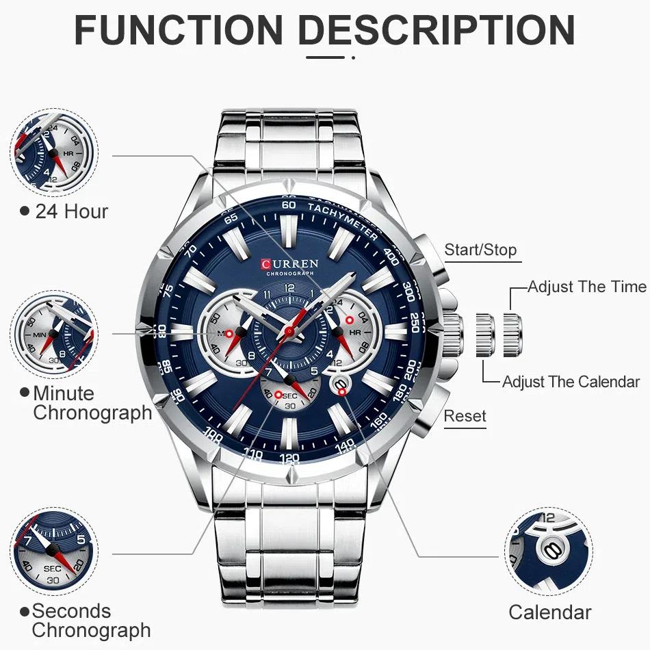 CURREN Herrenuhren Luxus Chronograph Quarzuhr Wasserdicht Sport Armbanduhr Edelstahl Männliche Uhr