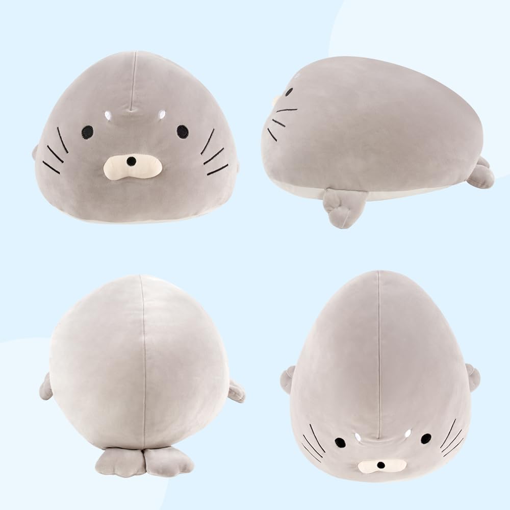 JEMA Marshmallow Animal Cushion Plush Toy Cooling Material on the Belly and Cute Seal Design Perfect for Gifts - - Soft, Fluffy, - (Large) -