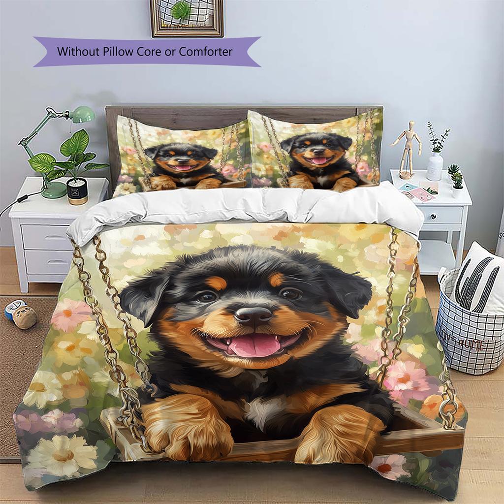 Rottweiler and garden Pattern Bedding Home Decoration Birthday Gift (1 * duvet cover + 2 * pillowcase, without core)