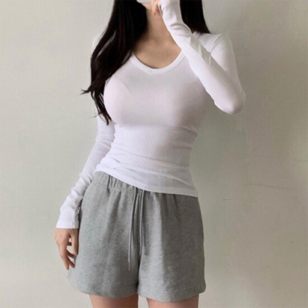 New ArriVals Open Run Women Slim FiT V Neck Ribbed T shirT