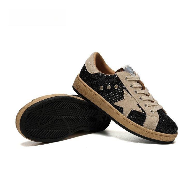 ins trendy dirty shoes 2025 new foreign style old casual glitter burst polish color low-top flat star shoes