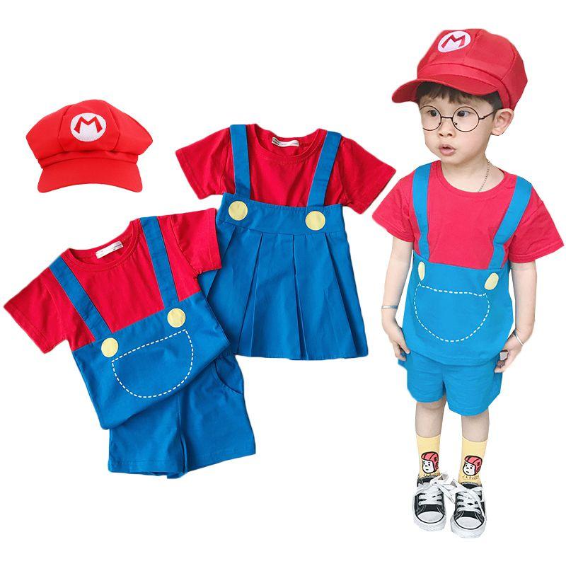 Super Mario Bros Costumes Cosplay Show Set For Kids With Stylish Cartoon Design