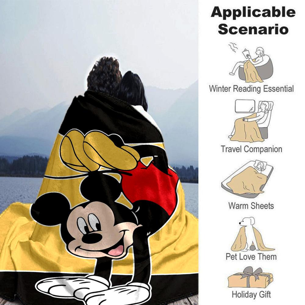 Mickey Mouse Action Flannel Blanket Super Soft Warm Cozy Blanket For Sofa Bed Office Travel Allseason Home Decor Gift