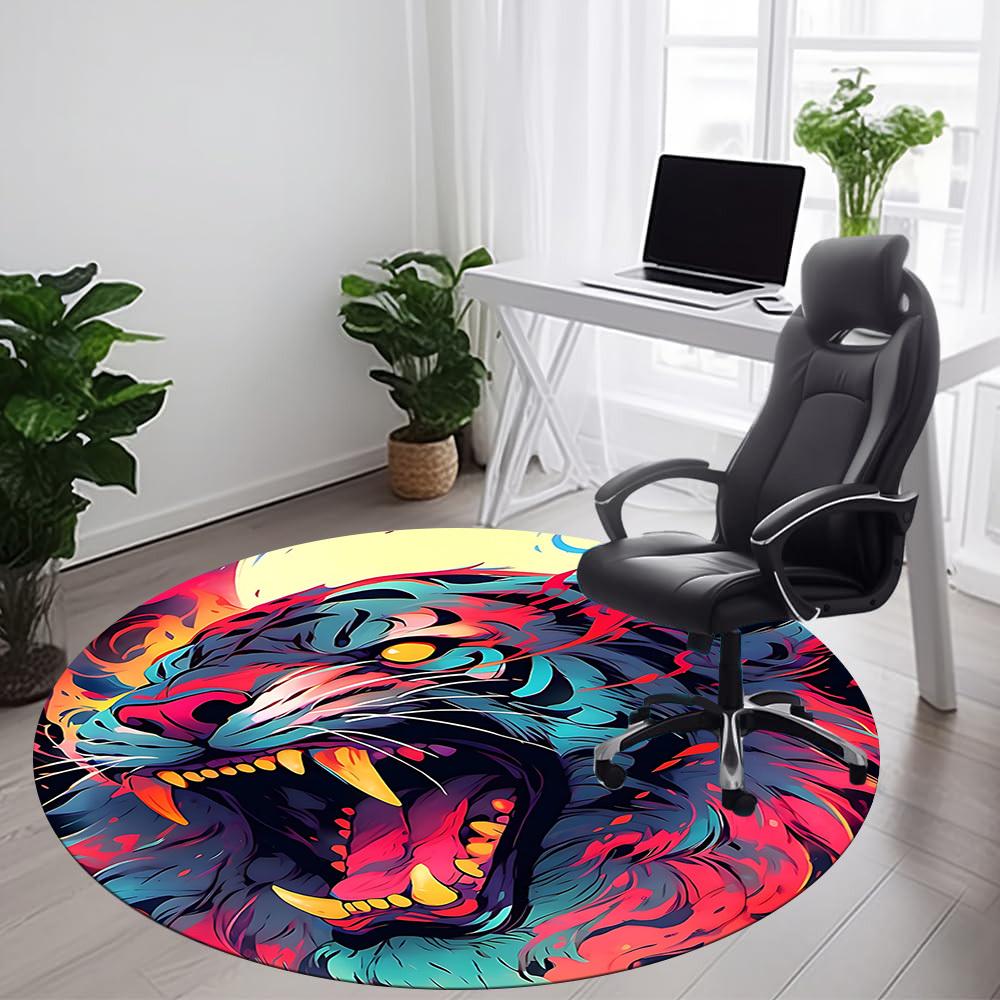 1pc Tiger Flames Office Round Area Rug, Under Office Chairs Bedroom Living Room Home Decor, Room Deco