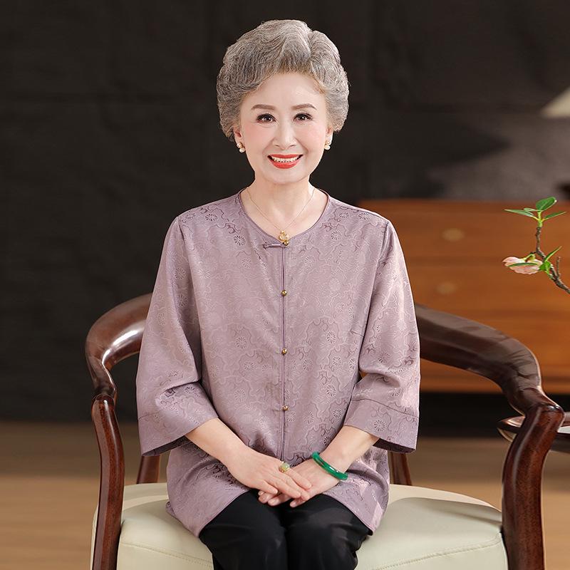 

Elegant Silk Summer Top for Mother-in-law - High-grade Mulberry Silk, Xiangyunsha Chinese Style for Middle-aged & Elderly Women XL (100-110 lbs) рожевий