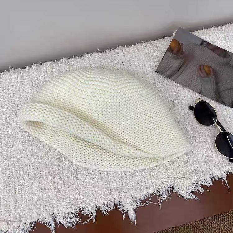 New Semi-curled Wool Bucket Hat Women's Warm Knitted Basin Hat Versatile Face Hat