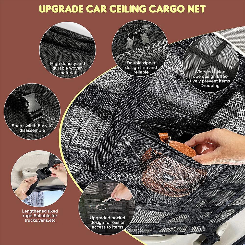 Net Car Roof Bag Auto Mesh Storage Bag Car Roof Cargo Net Mesh Car Ceiling Storage Net Campervan