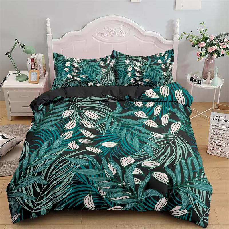Green Palm Leaf Bedding Set Hawaiian Tropical Leaves Duvet Cover Microfiber Monstera Banana Leaves Quilt Cover For Teen Adults