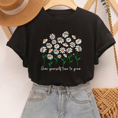 Fashion Women Simplified Daisy Letters Print T Shirt Funny Casual O-neck Short Sleeves T-shirt Summer Female Tee Shirt