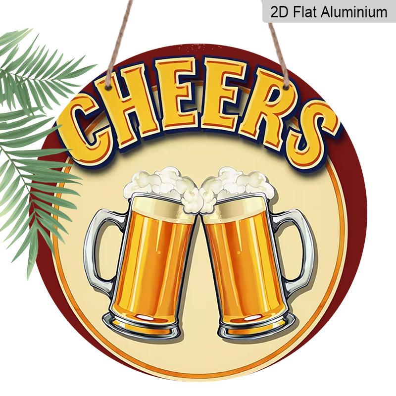 2D Flat Aluminum 7.87 Inch X 7.87 Inch Beer Glass Style Wall Decoration, Vintage Style. Suitable for Bars, Living Rooms, Kitchens, Cafes, Porches