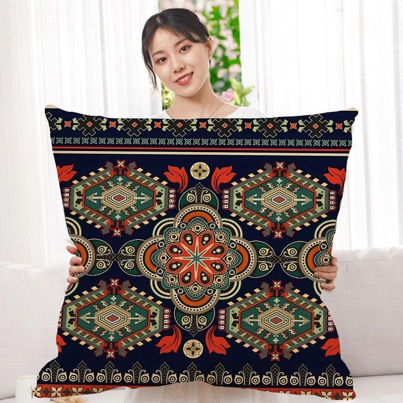 Double-Sided Bohemian Print Ethnic Style Pillow Cover Sofa Living Room Cushion Cover Geometric Pillow Square Pillowcase
