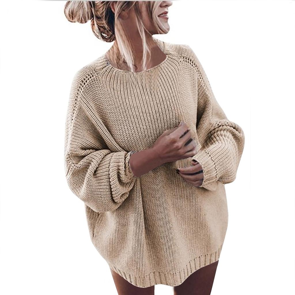 Women's Fashionable Casual Round Neck Solid Color Long Sleeve Sweaters