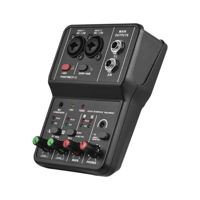 Audio-Interface, professionelle Aufnahme-Soundkarte, 16 Bit/48 kHz, Mini-USB-Audio-Interface, Soundkarte, 2 Eingänge und 2 Ausgänge, mit 48-V-Phantomspeisung, USB-B-Kabel