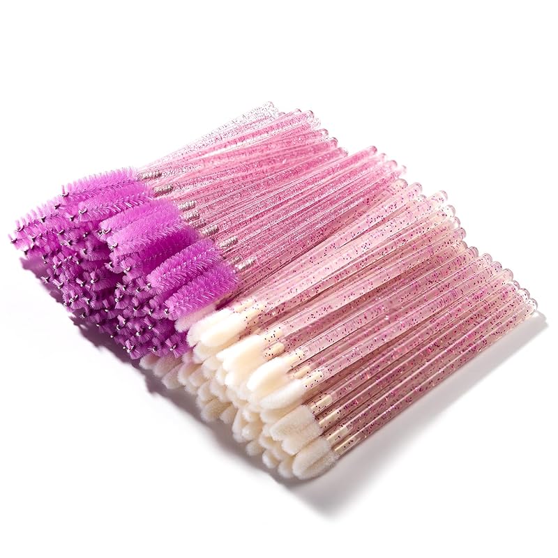 100PCS Disposable Makeup Brush Tool, Include 50 Lash Spoolies Mascara Brushes, 50 Crystal Lip Brushes, Disposable Applicators for Women Girls Beauty