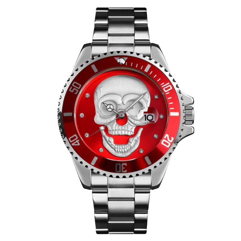 Hot-selling watch, fashionable rhinestone-encrusted skull, luminous men's waterproof quartz watch