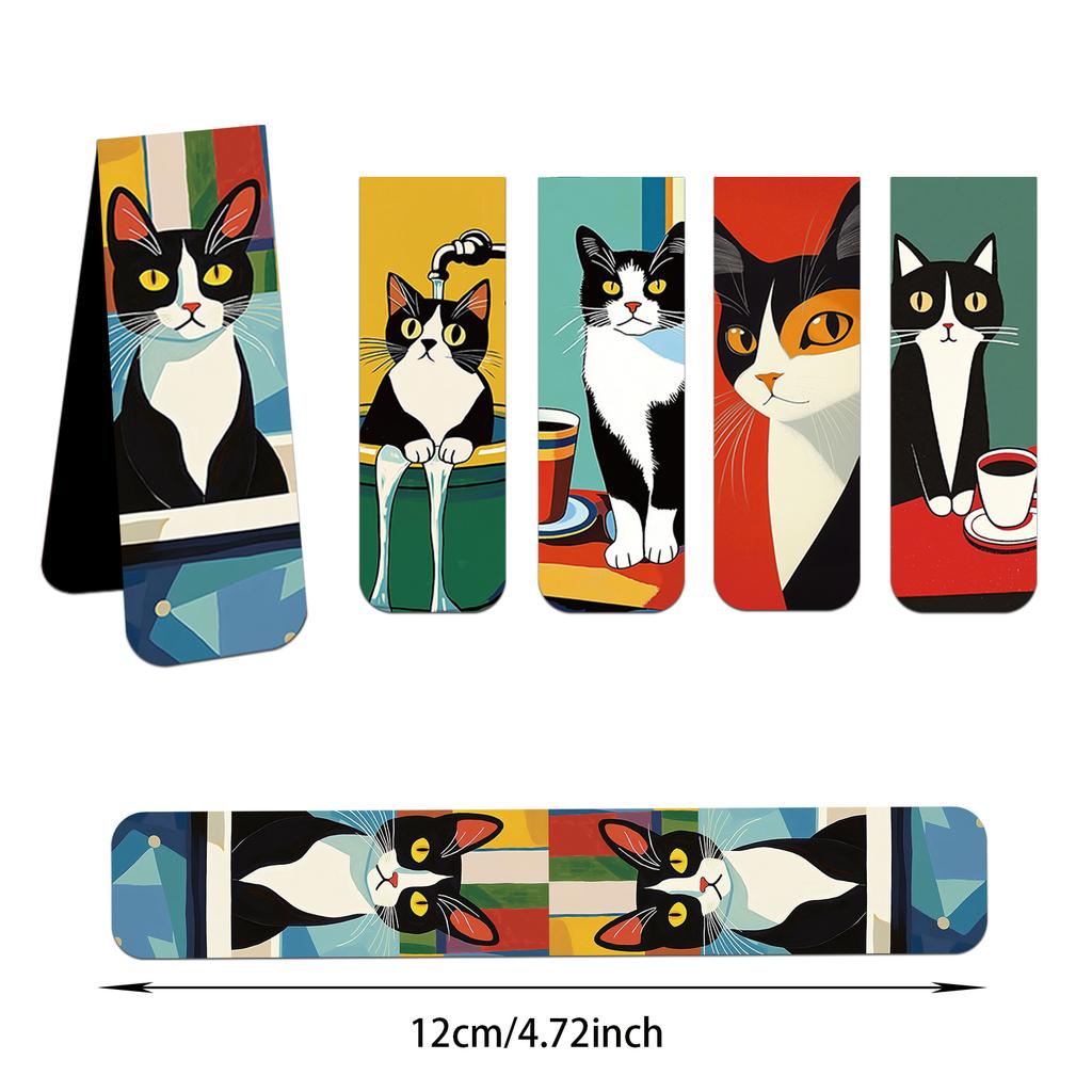 5PCS Simple and Fun Cat Magnetic Bookmarks Reading Book Pages Marking Student Decoration Page Marking Cards