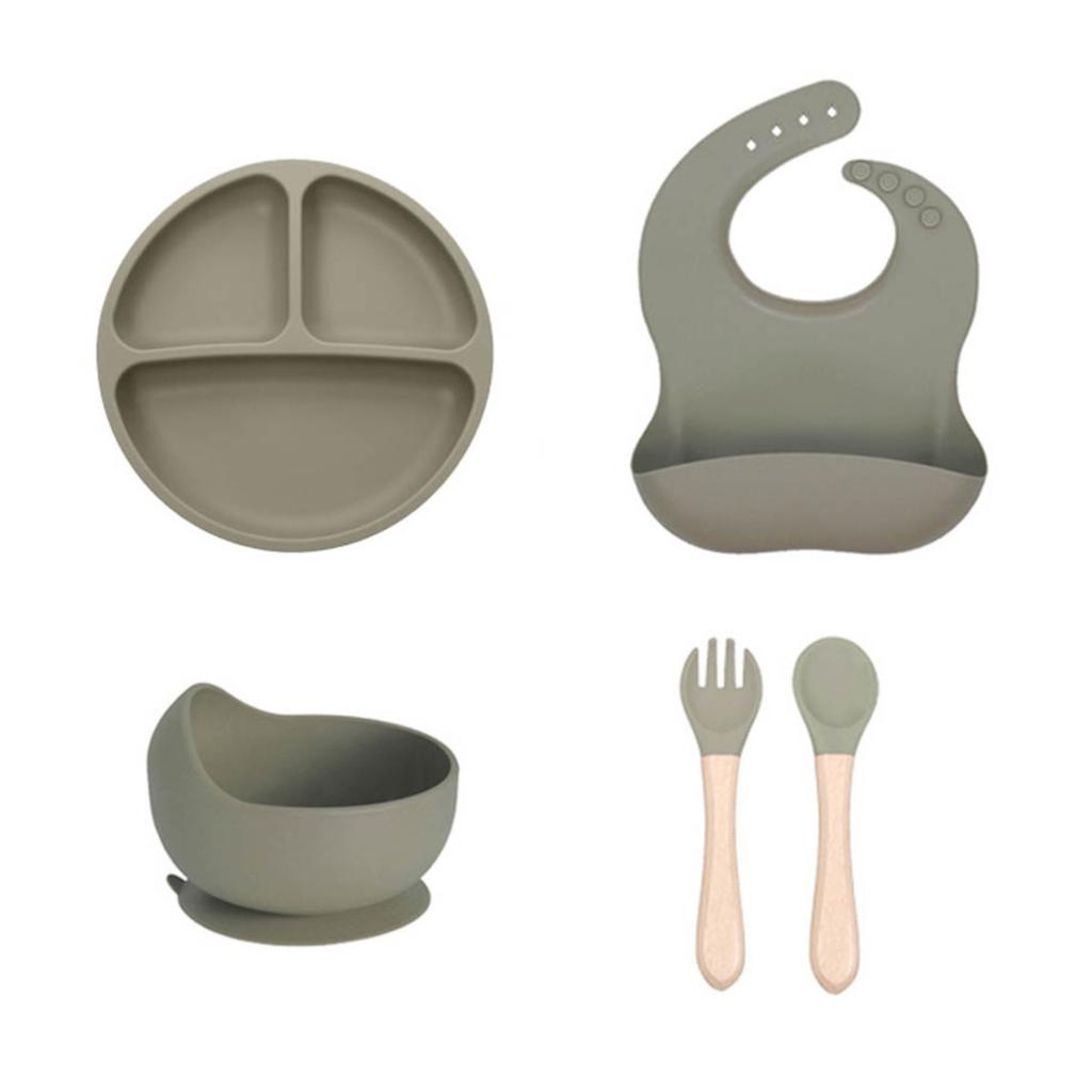 Children's Silicone Plate 5-piece Set, Baby Complementary Food Grid Plate, Maternal and Infant Feeding Tableware Set