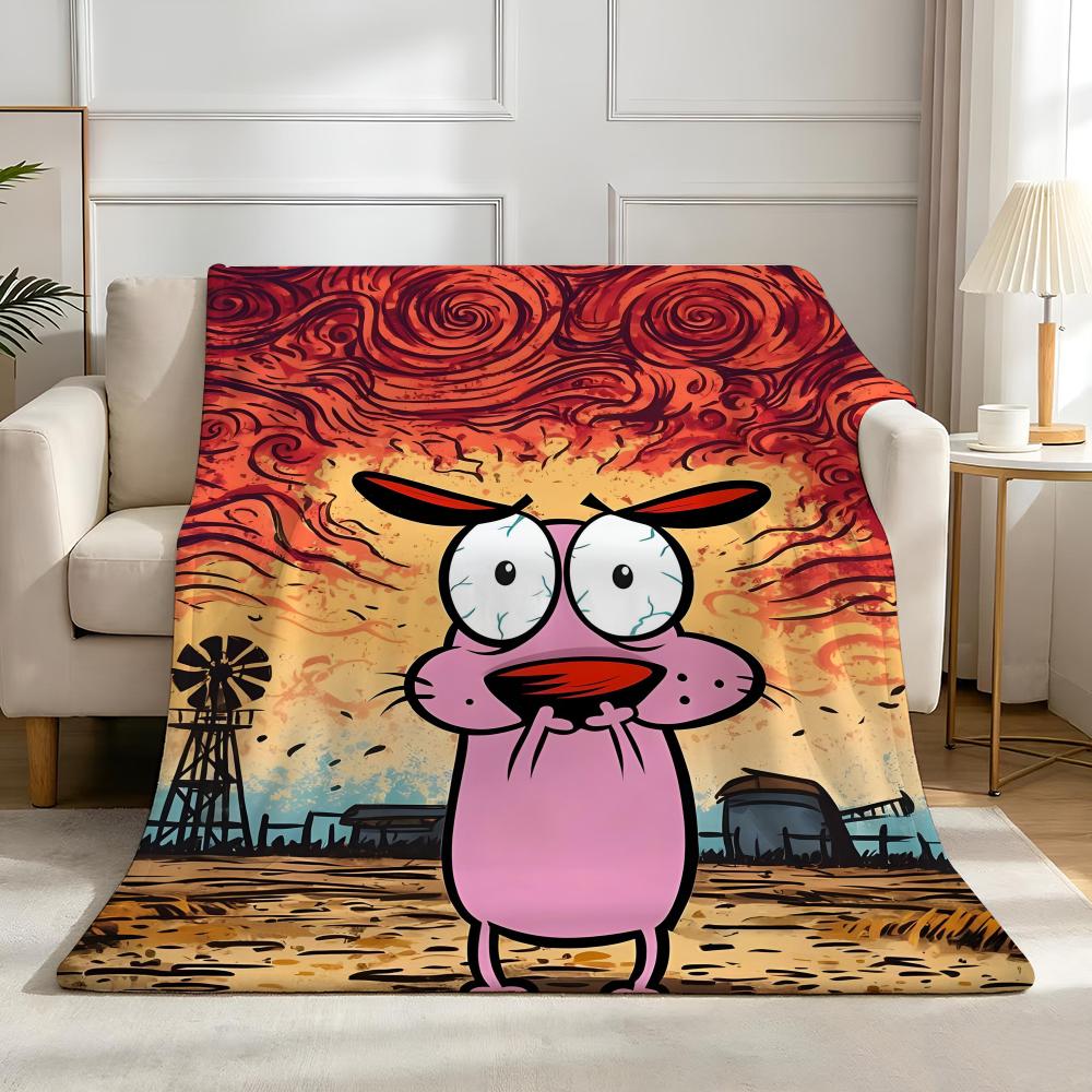 Cartoon C-Courage.t-the.C-Cowardly.D-Dog Throw High-Density Short Plush Blanket Soft Skin-Friendly for Sofa Nap Room