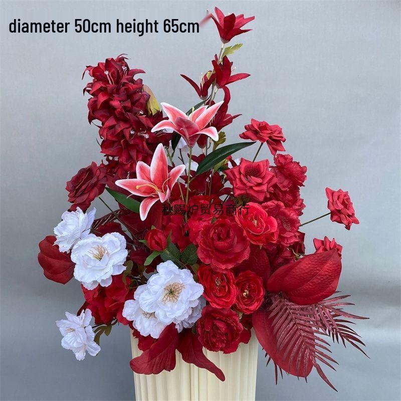 Red Chinese Engagement Wedding Floor Arrangement - Aisle and Stage Silk Flower Decoration