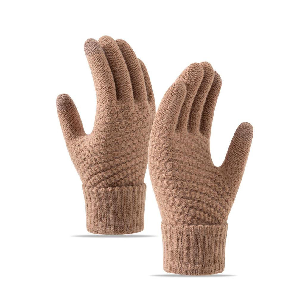 Women's Winter Velvet-Lined Touchscreen Knit Gloves - Cute, Thick, Korean Style, Cold-Proof