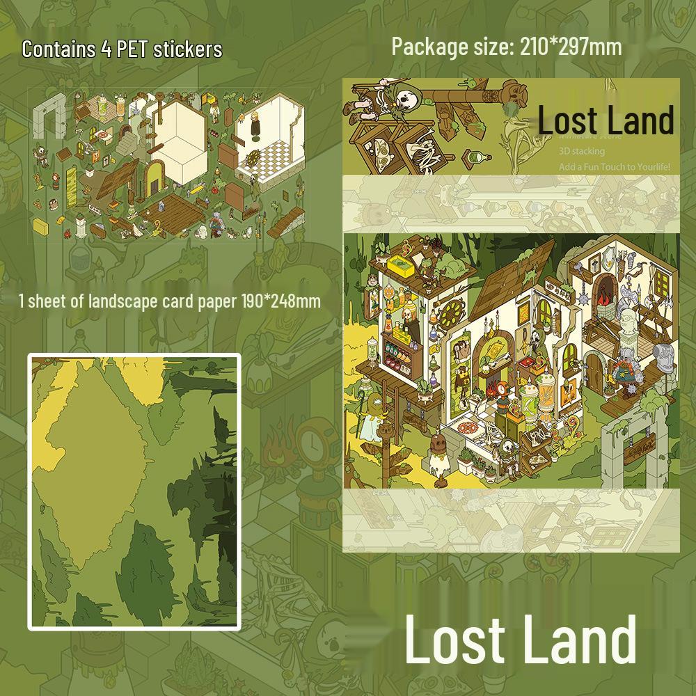 4 Sheets Large Format Lost World Scenery Stickers - Handmade DIY Miniature Journaling Stress Relief