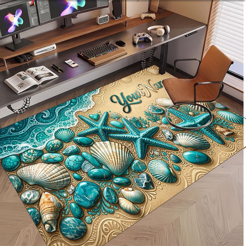 Fish Ocean Theme Soft Crystal Velvet Rug Custom Name & Text Print Non Slip Floor Rug for Bedroom Living Room