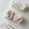Cute Polka Dot and Strawberry Milk Pencil Case - White with Pink Accessories Heart-shaped Bow Design, Zipper Compartment