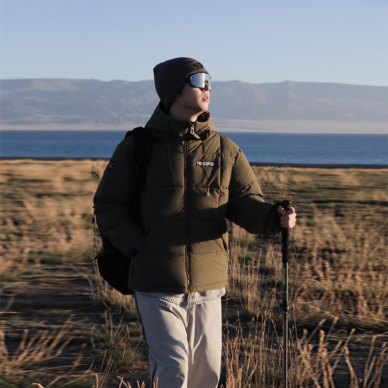 Hooded short down cotton jacket for men and women couples winter trend warm outdoor sports thickened cotton jacket