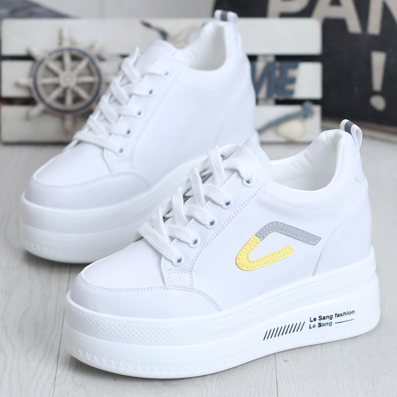 Fashion White Hidden Wedge 10cm Heel Trainers Shoes Wedge High Platform Shoes Woman Women's High Heel Shoes Casual Sneakers