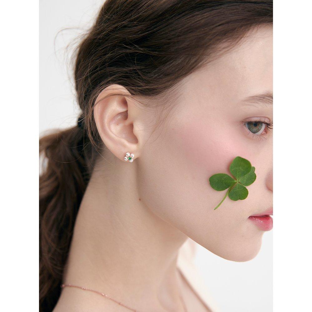 [Rosemont] Silver Clover Pearl Earrings Ra24C24J