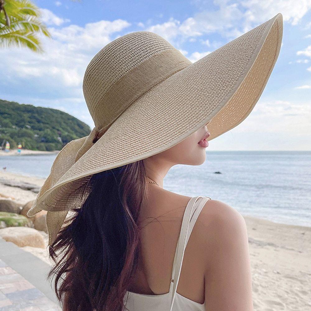 Fashion Oversize Summer Sun Hat Big Brim Sun Protection Straw Hat Travel Casual Bucket Hat for Women