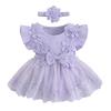 Baby Girl 2-delt antrekk 3M 6M 12M 18M Mesh Blonder Patchwork Ruffle Rulle kjole og pannebånd Søte mote sommerklær