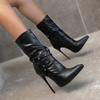Fashion Stiletto Ankle Boots Women 12cm High Heels PU Fashion Autumn Winter Large Size 34-48 Pointed Toe Rivets Decorate Shoes
