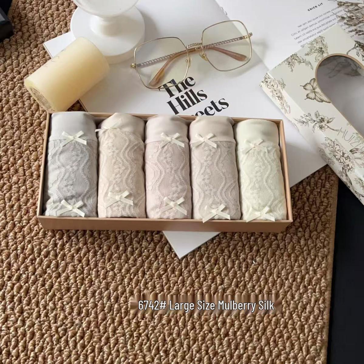 Spring/Summer Plus Size High-Waisted Light Luxury Lace Cotton Panties with Bow – Women s Skin-Friendly & Comfortable Fit One Plus Size