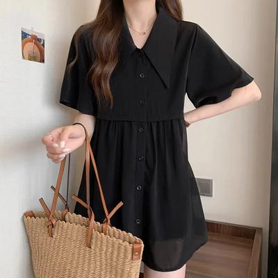 Women's Summer Plus Size Splicing Chiffon Shirt Medium Long Short Sleeve Loose Top