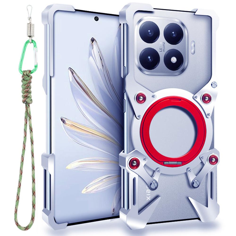 Для Xiaomi 15T Pro Чехол-бампер с подставкой из алюминиевого сплава Магнитный чехол для телефона с ремешком на запястье