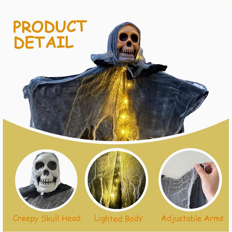 Glowing Halloween Skull Skeleton Gauze Hanging Ghost Home Outdoor Garden Decoration Halloween Party Horror Camping Props 2027