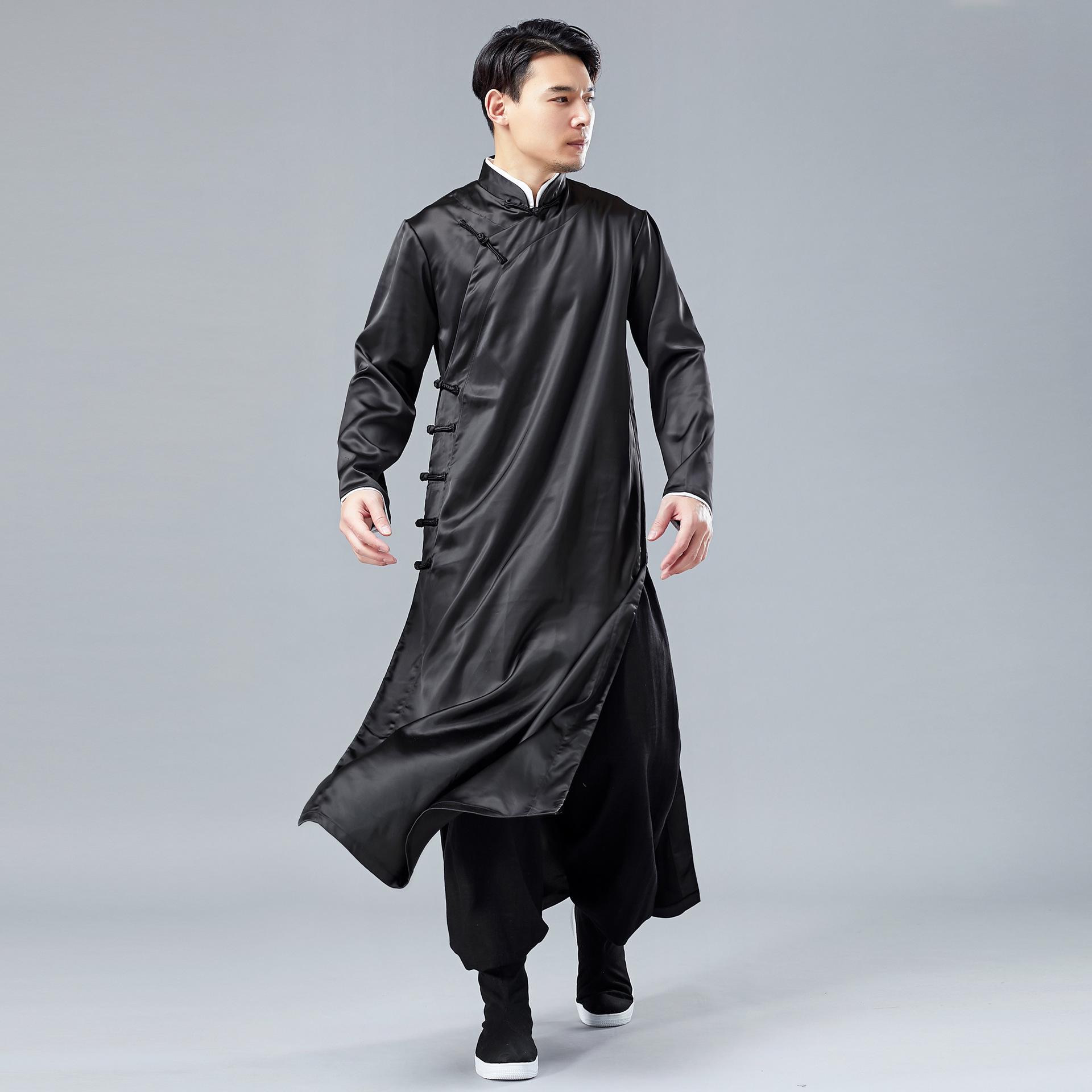 

Men s Satin Tang Suit Long Gown - Ethnic Chinese Style Robe for Casual or Crosstalk Costume XL чорний