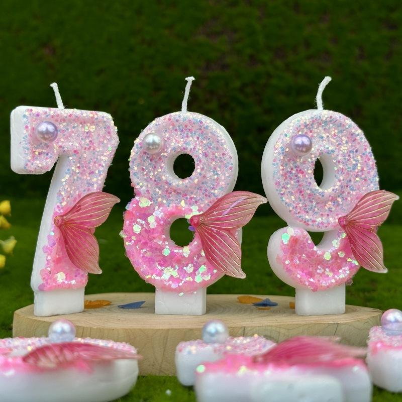 Number Birthday Candle Party Decoration Birthday Candle Shiny Pink Fish Tail