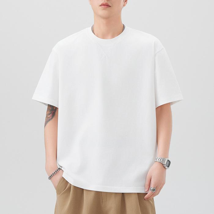 Solid Color Embroidered Short-sleeved T-shirt for Men's Summer New Five-point Sleeve T-shirt Round Neck Loose