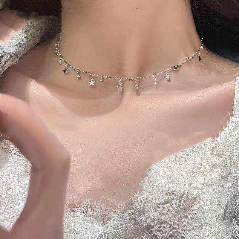 Light Luxury Niche Star Zircon Necklace Female Korean Niche Versatile Fashion Collarbone Chain Temperament Pure Desire Neck Chain