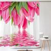1Pcs Fresh Flowers Style Waterproof Shower Curtain, Blue Butterfly Of Flower Bathroom Decoration Curtain, With Plastic Hooks