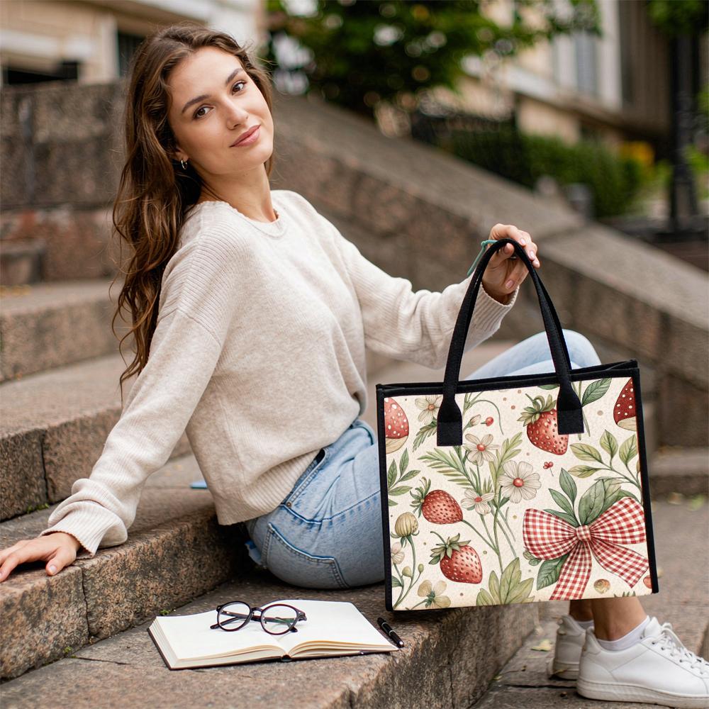 Cute Strawberry Floral Bow Women's Daily Casual Portable Lightweight Stylish Tote Bag