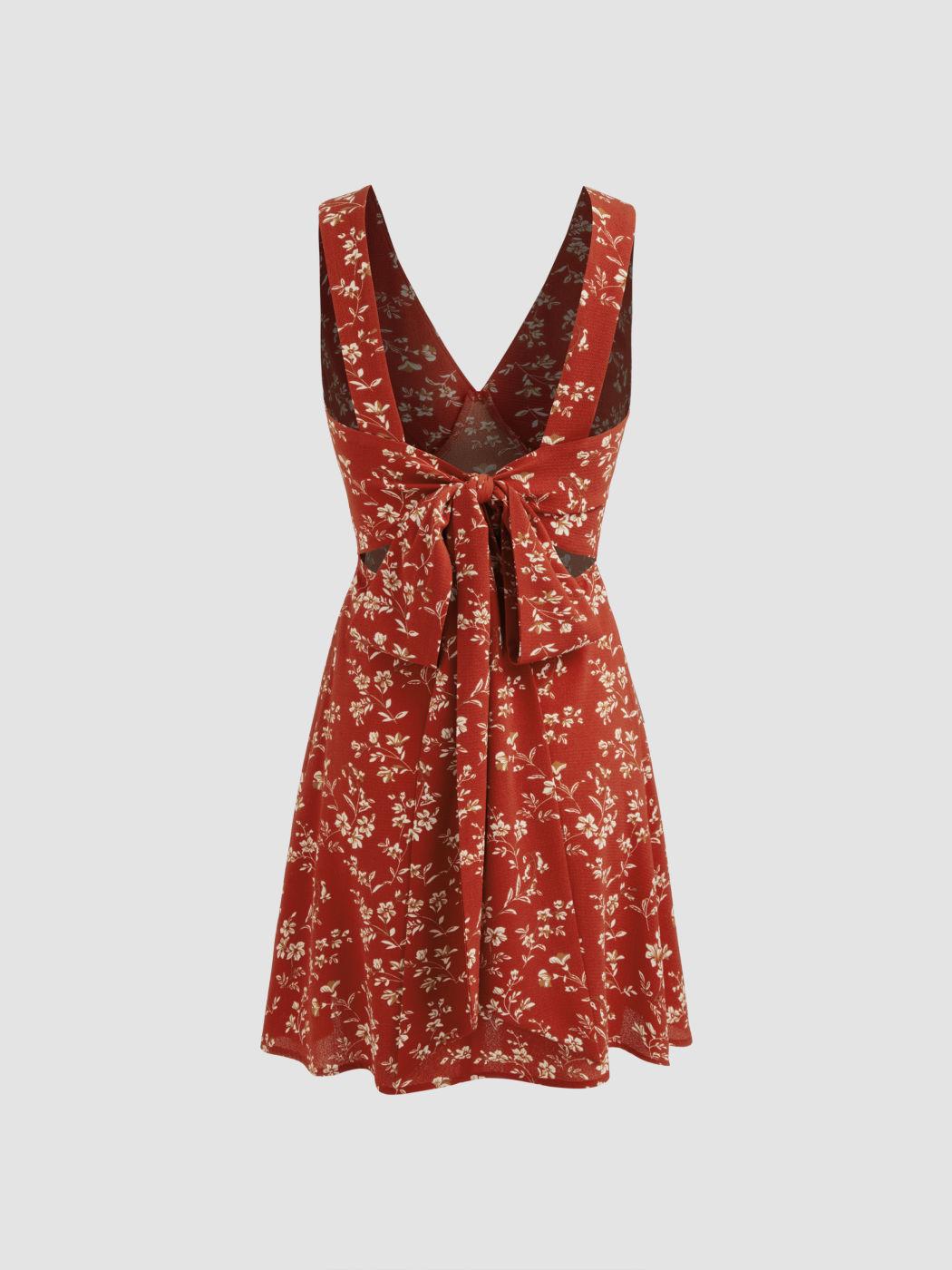 

Floral V-Neck Short Dress - Fresh & Elegant Style for Women Extra Large красный