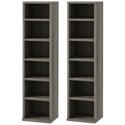Set of 2 CD Media Display Shelf Unit Tower Rack with Adjustable Shelves, Mocha Wood Effect