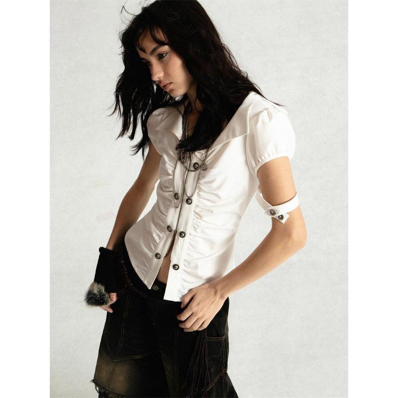 

Французский стиль Винтаж Элегантные футболки женские кокетливые модные повседневные однотонные молнии пуговицы тонкие футболки топы лето XL белый