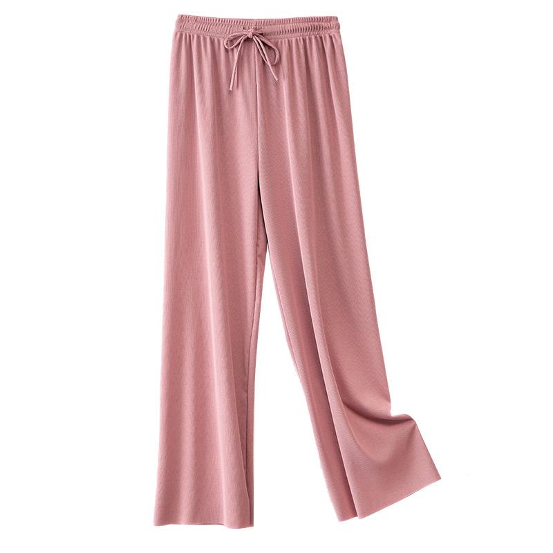 Women's High-Waist Ice Silk Wide Leg Pants - Black, Slimming, Sun-Protection, Lightweight, Casual Sport Trousers for Summer