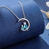 Fashion Simple 925 Sterling Silver Personality Blue Crystal Moon Cat Sweet Necklaces  XL041